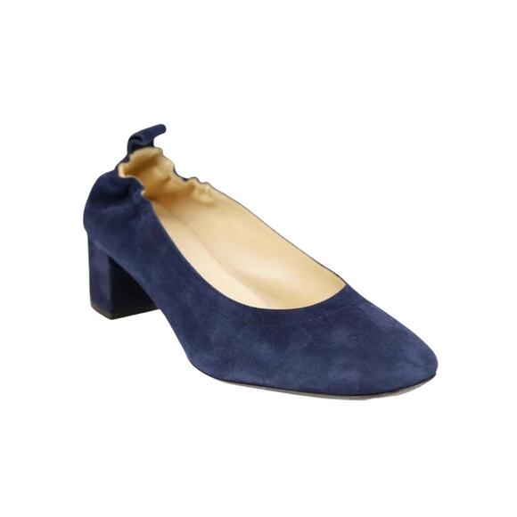 EVERLANE Italian Suede Leather Day Heel Pumps Women 8 Navy Classic Retro Elegant - Picture 1 of 15